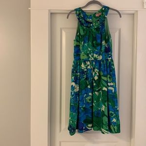 Pretty blue and green yoke neck dress